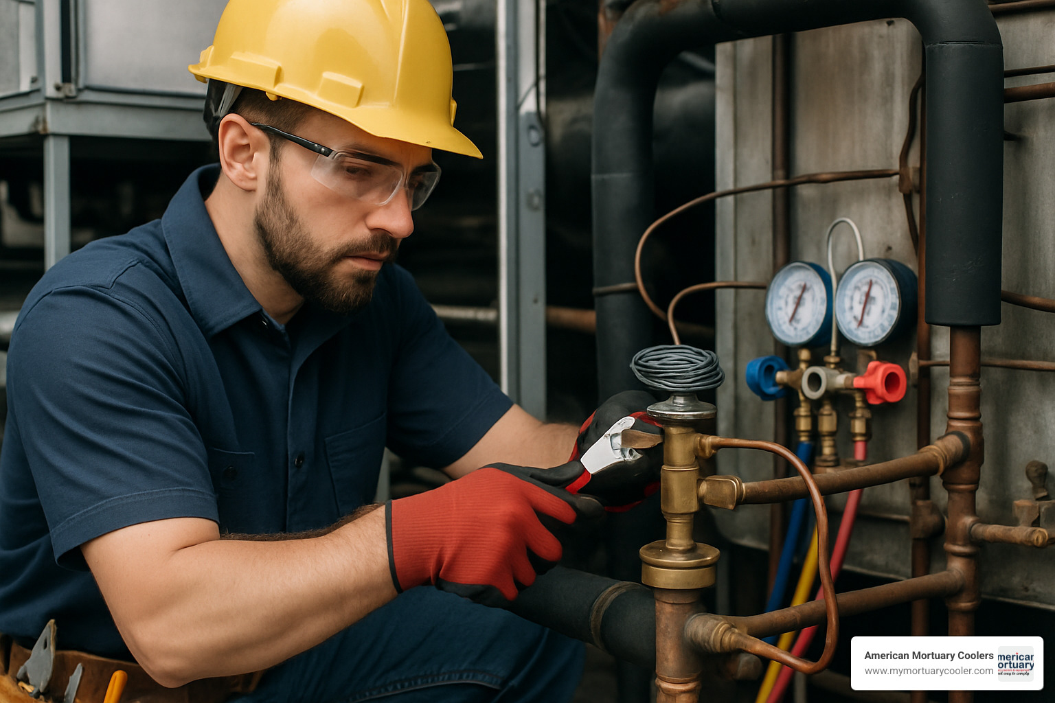 HVAC technician adjusting thermostatic expansion valve during refrigerant retrofit - 404a