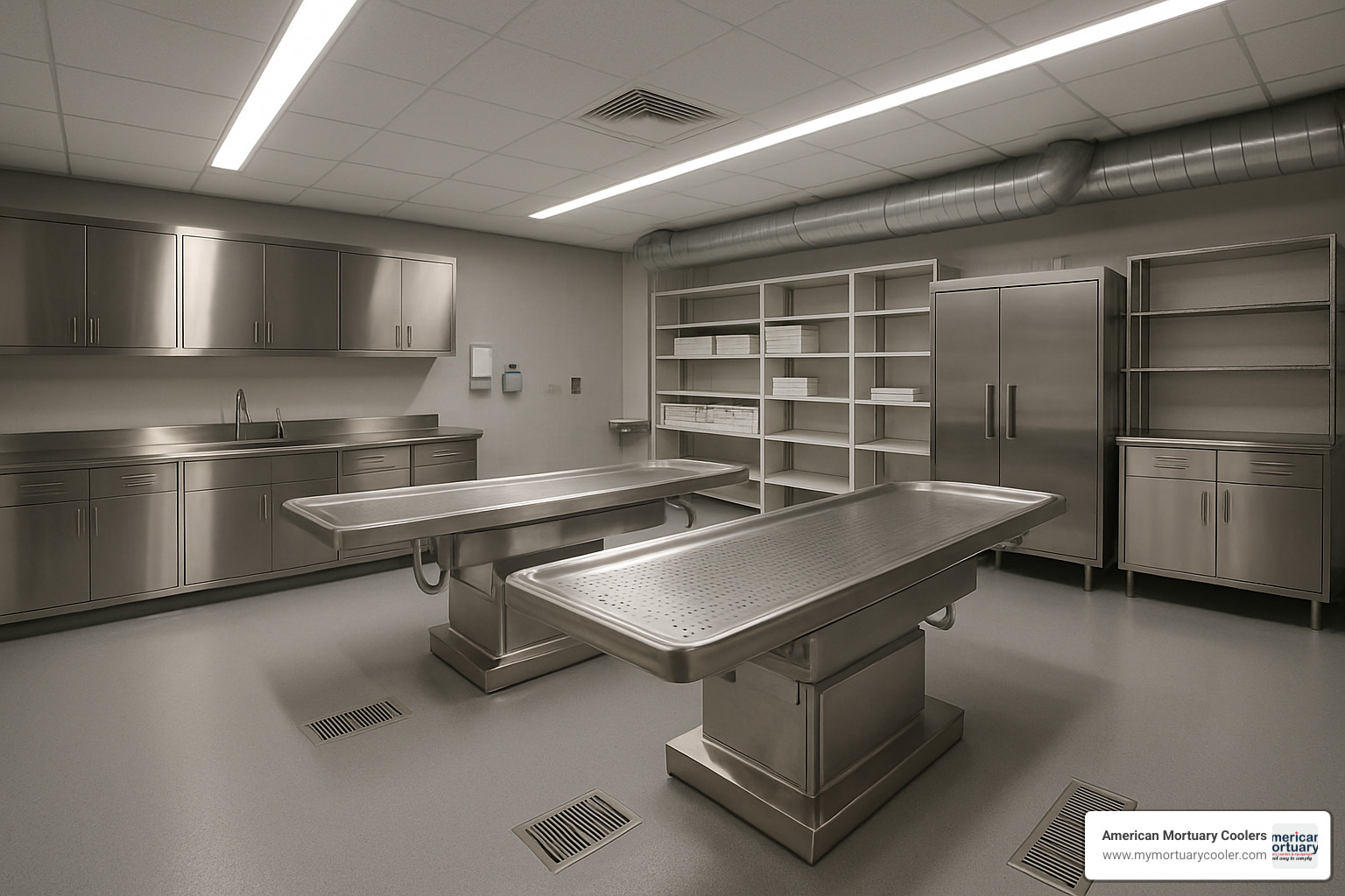 modern prep room with proper lighting and drainage - mortuary-prep-room