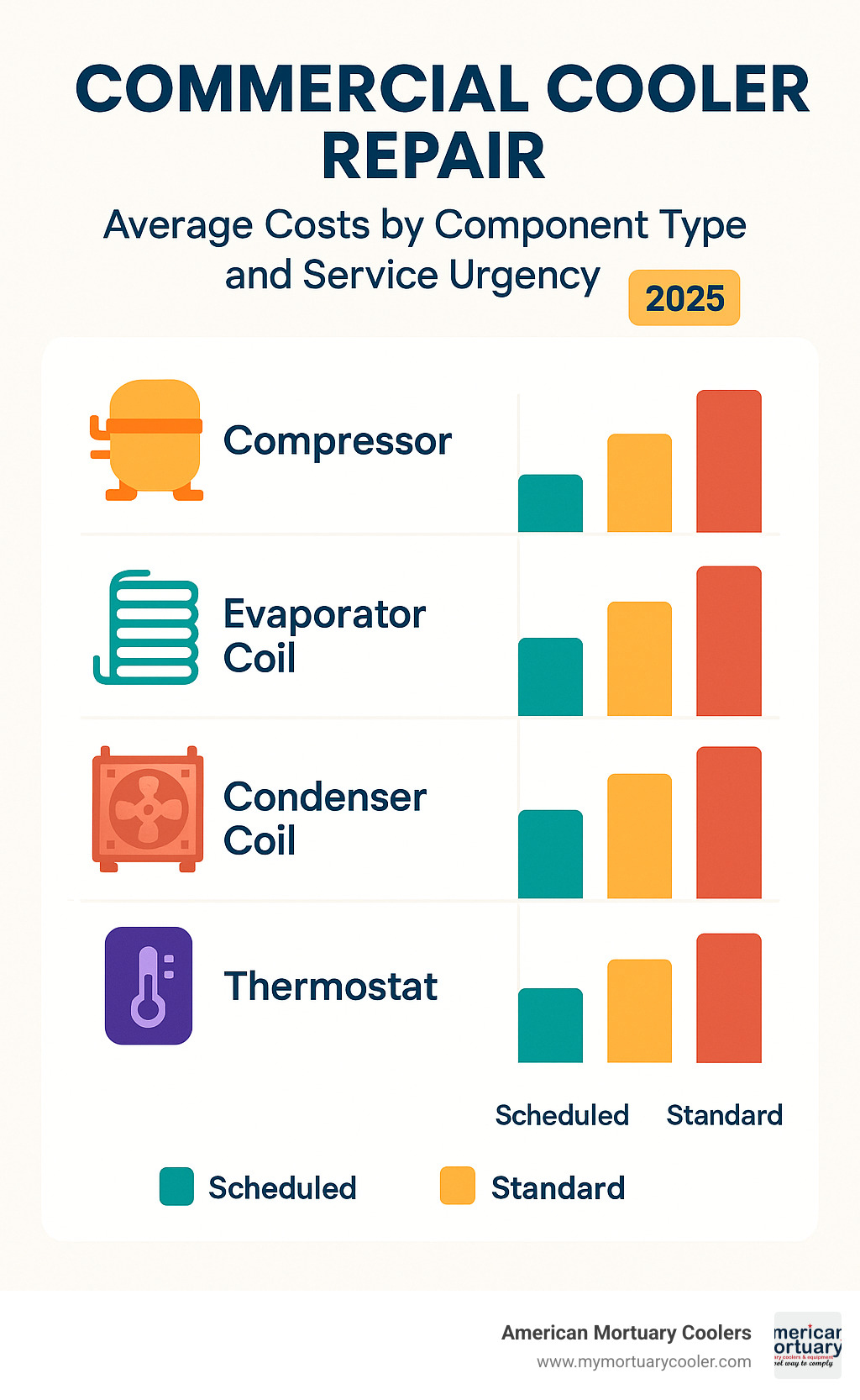 Infographic showing average commercial cooler repair costs by component type and service urgency - commercial cooler repair infographic 