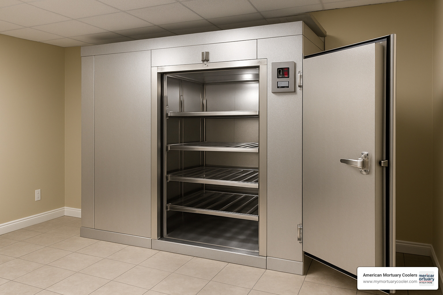 Mortuary cooler installation showing specialized features for funeral home applications - walk-in-coolers-