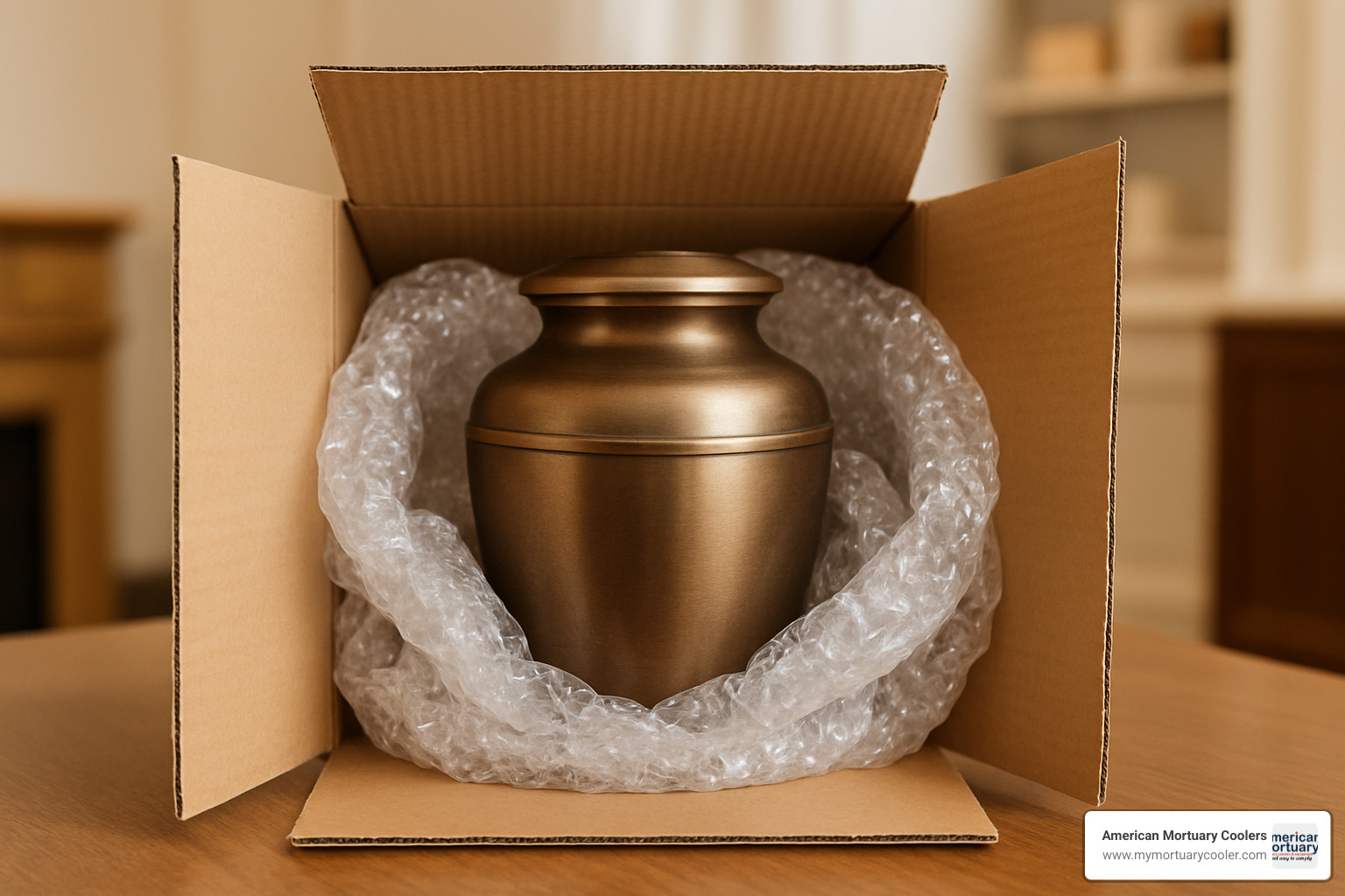 packaged urn in protective shipping materials - crescent memorial urns