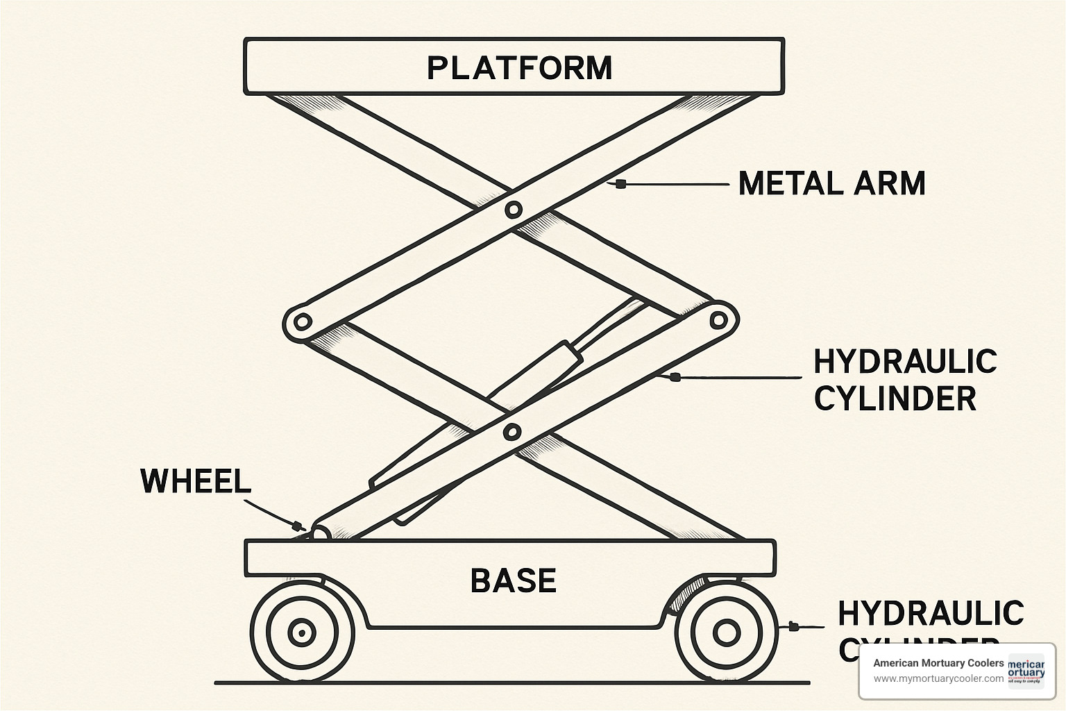 scissor lift mechanism diagram showing hydraulic cylinders and cross-brace design - scissor lifts rental near me