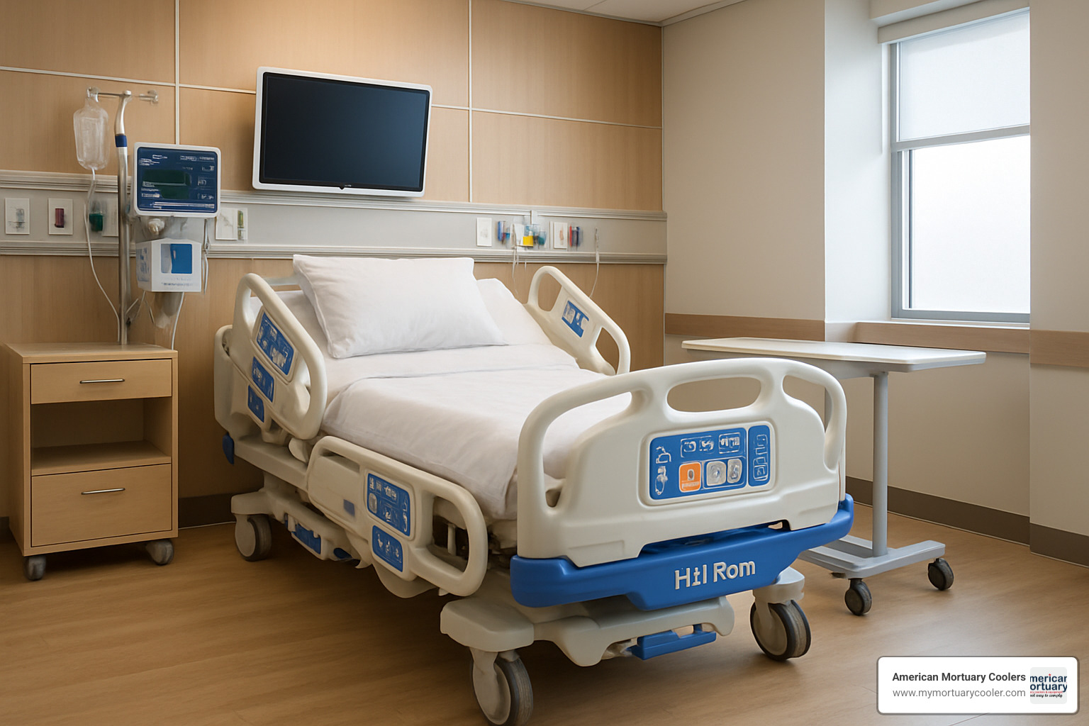 modern hospital room with Hill-Rom bed showing patient safety features - hill rom bed
