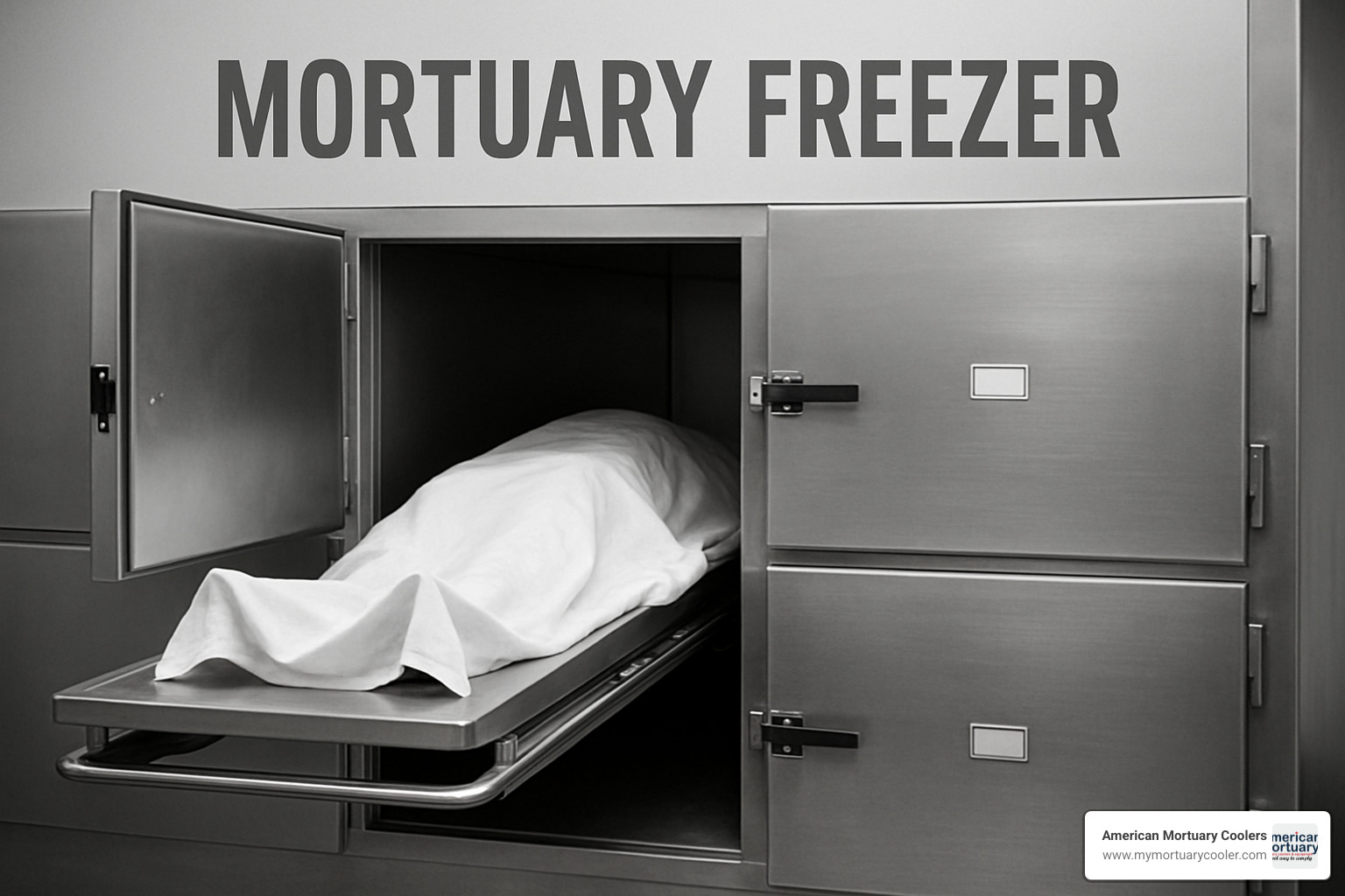 Mobile mortuary freezer unit on wheels with external power connection - Mortury Freezer