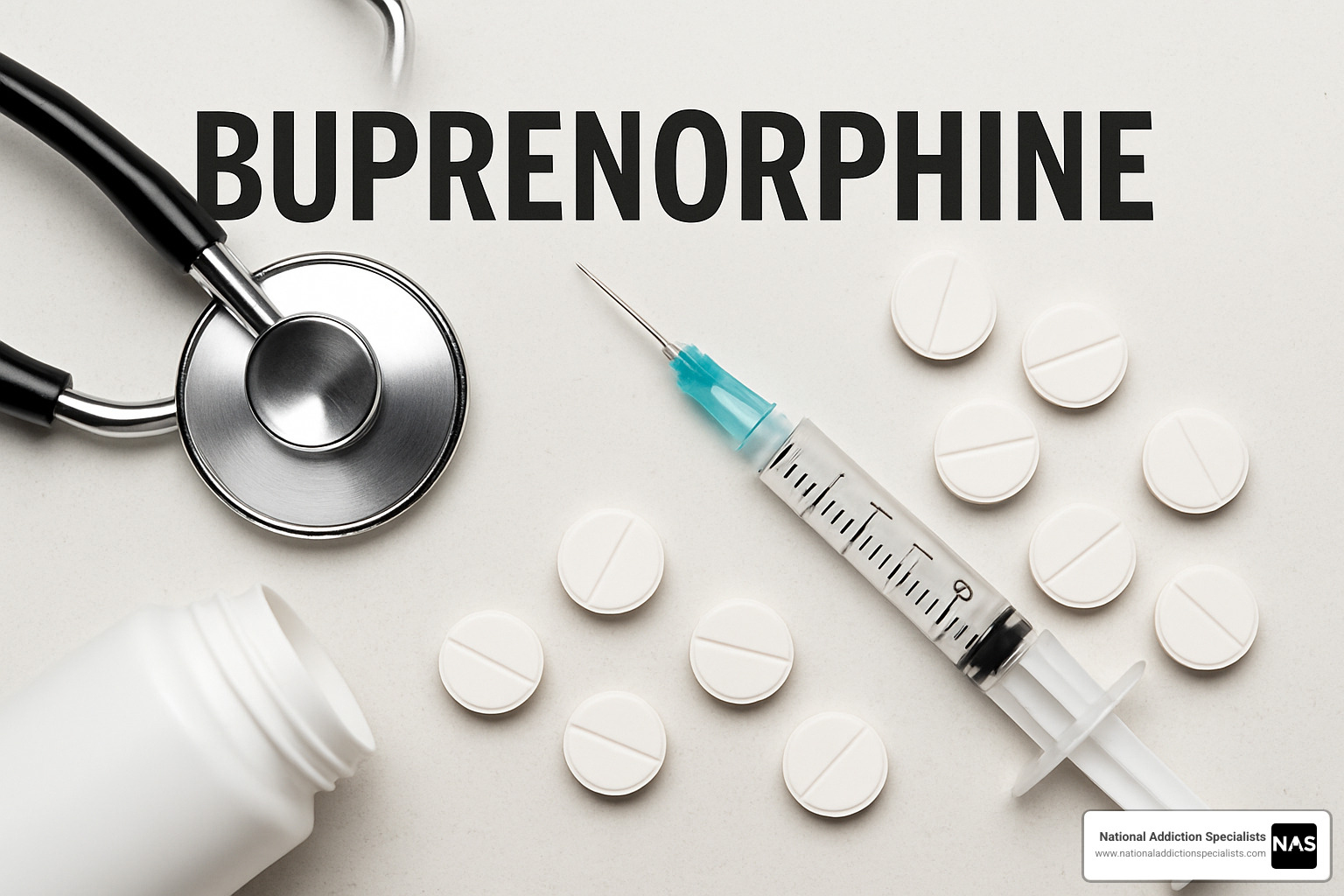 Different buprenorphine delivery systems including sublingual tablets, patches, and injection vials - buprenorphine