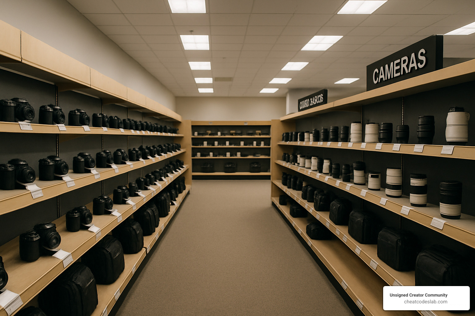 empty camera store aisle during off-peak shopping period - when is the best time to buy used camera gear