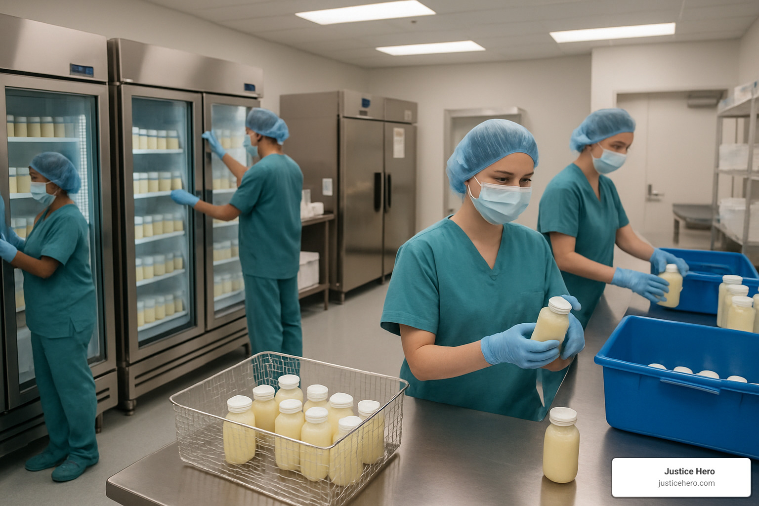 Donor milk bank facility showing safe processing and storage of human breast milk - NEC Lawsuit