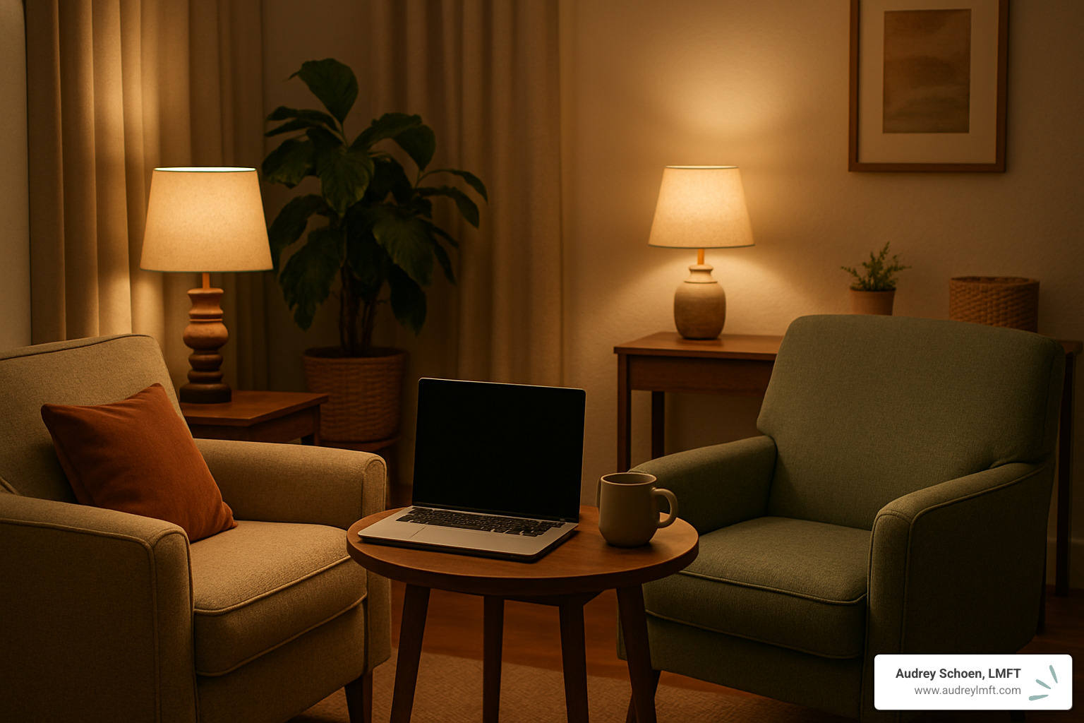 cozy teletherapy setup - marriage counseling roseville
