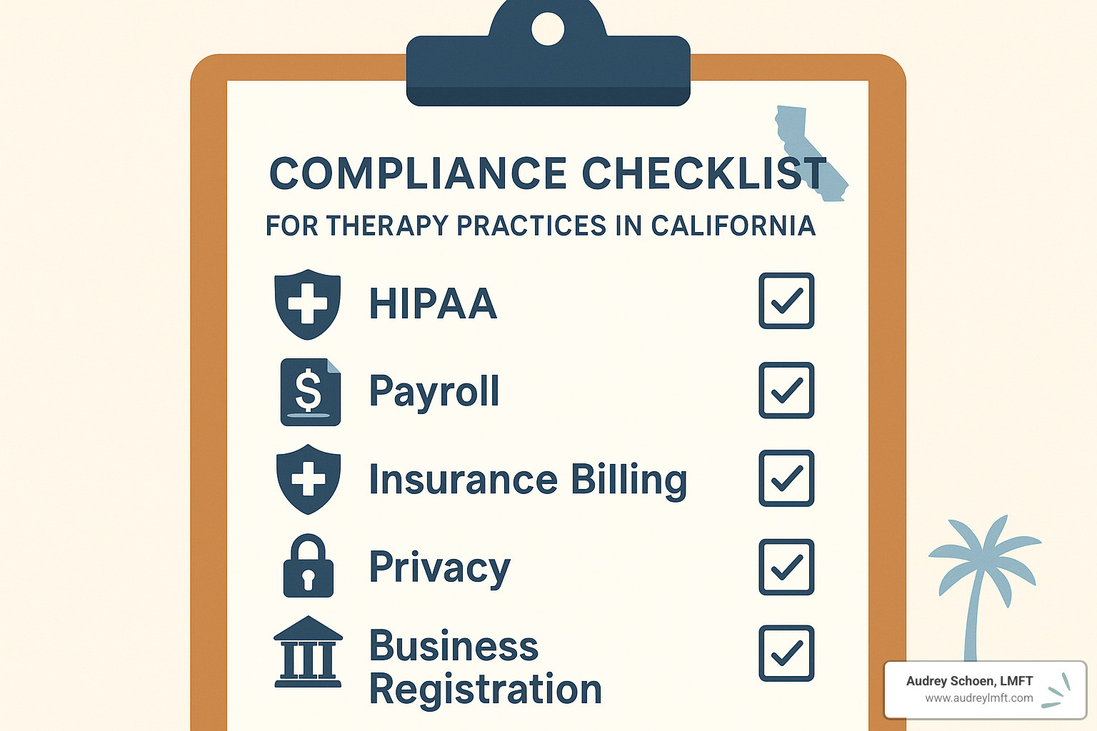 compliance checklist infographic - business coaching services for therapists in california