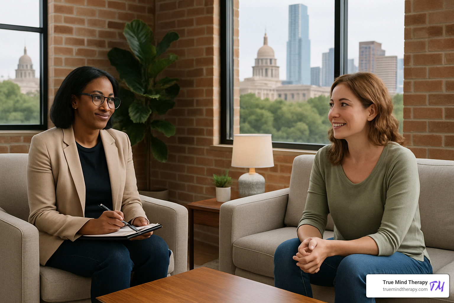 therapist and client in therapy session - austin trauma therapy