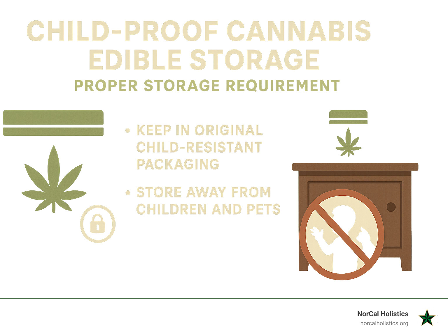 infographic showing proper child-proof cannabis edible storage requirements - buy cannabis edibles sacramento infographic 