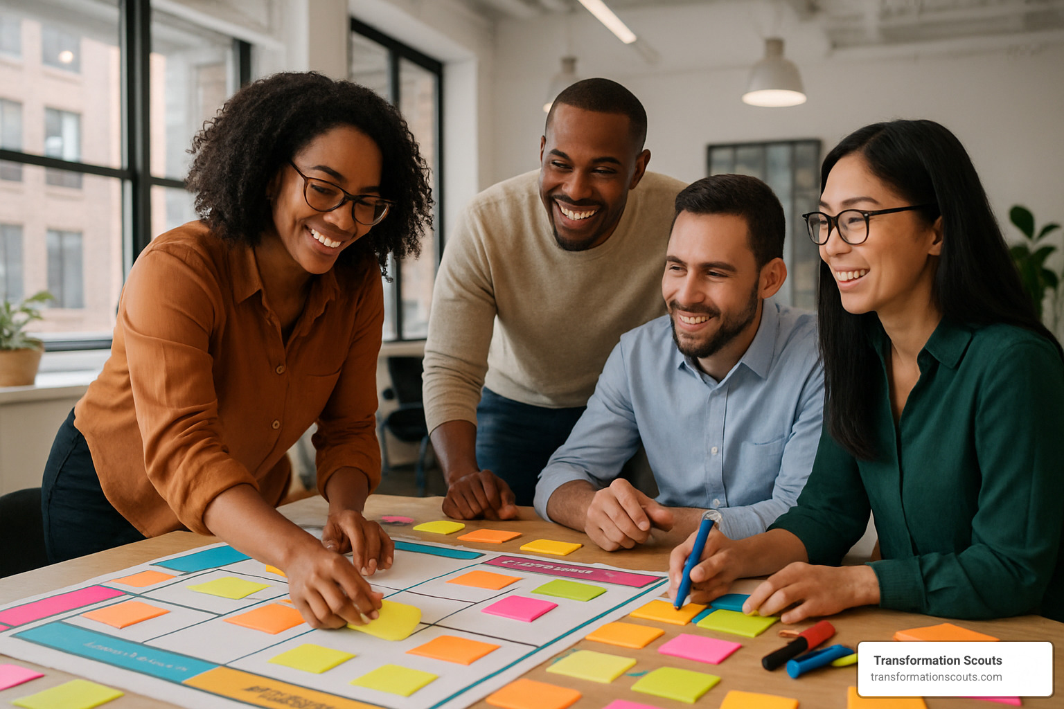 immersive workshop with diverse team members collaborating around visual culture design tools - culture design firms