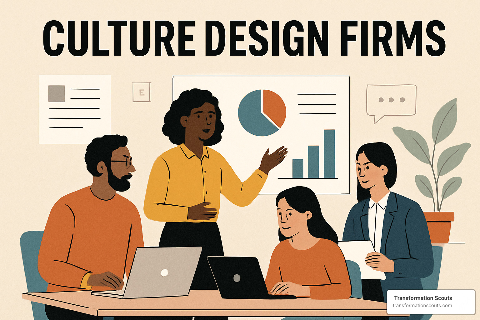 diverse team of consultants presenting culture design concepts to client leadership team - culture design firms