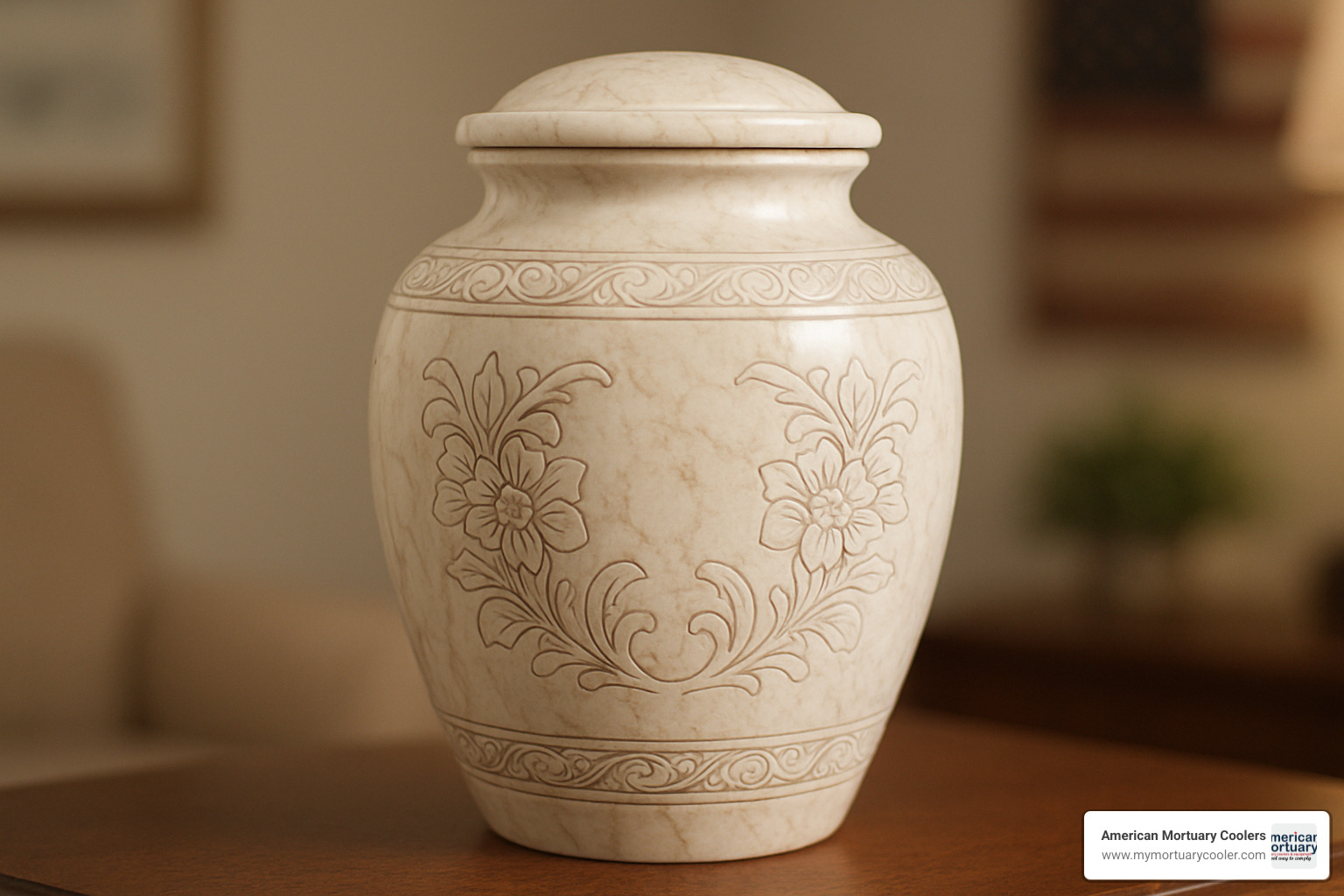 Beautifully engraved cultured marble medium urn - medium cremation urns