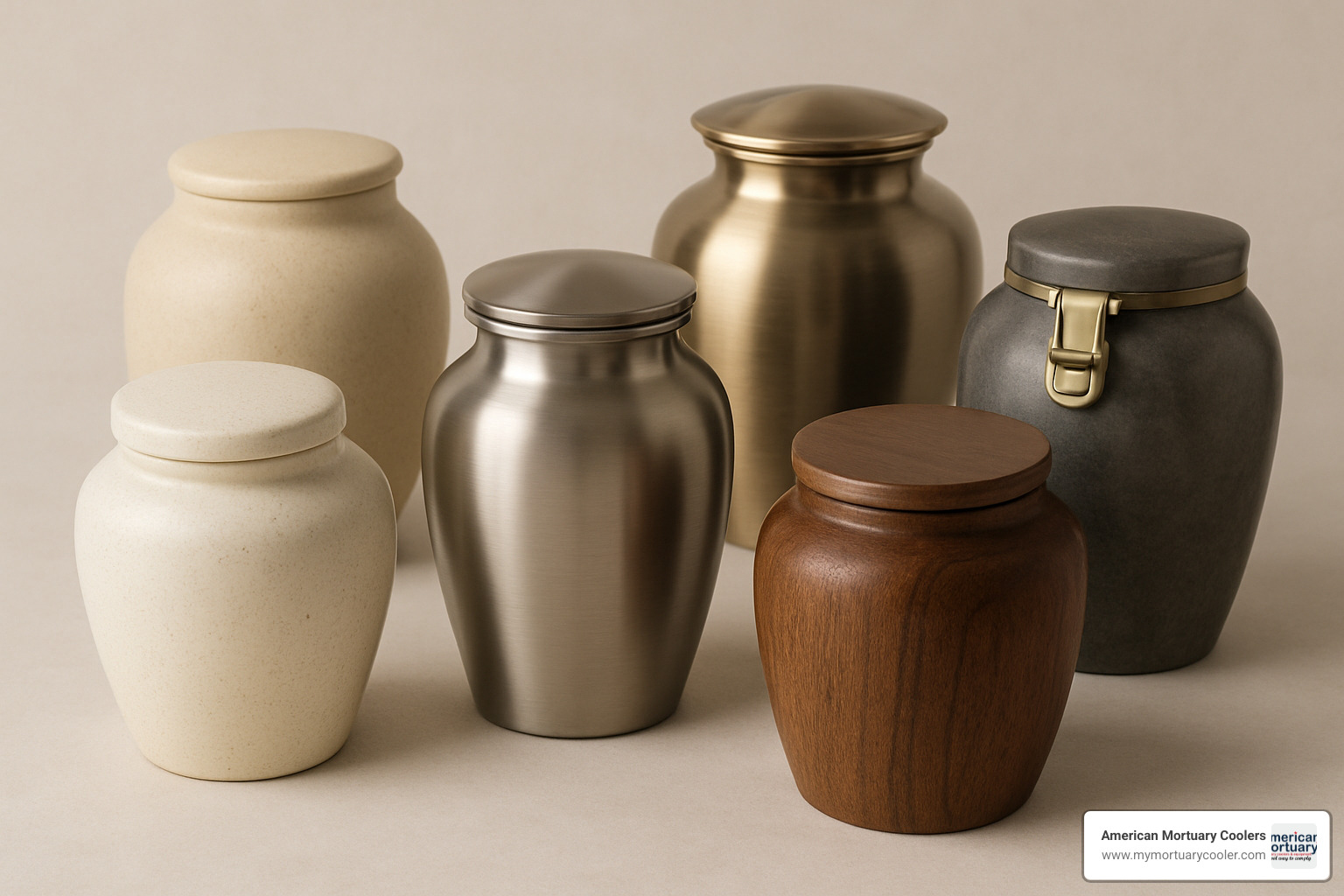 Different urn lid mechanisms and closure types - medium cremation urns