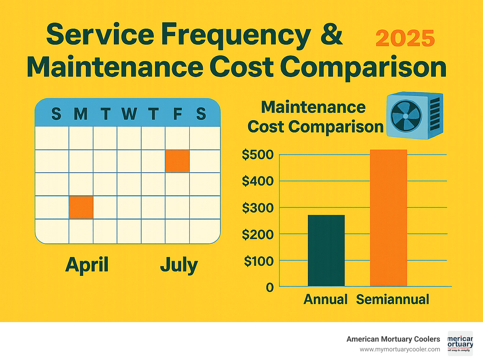 Service frequency calendar and maintenance cost comparison chart - swamp cooler service near me infographic 