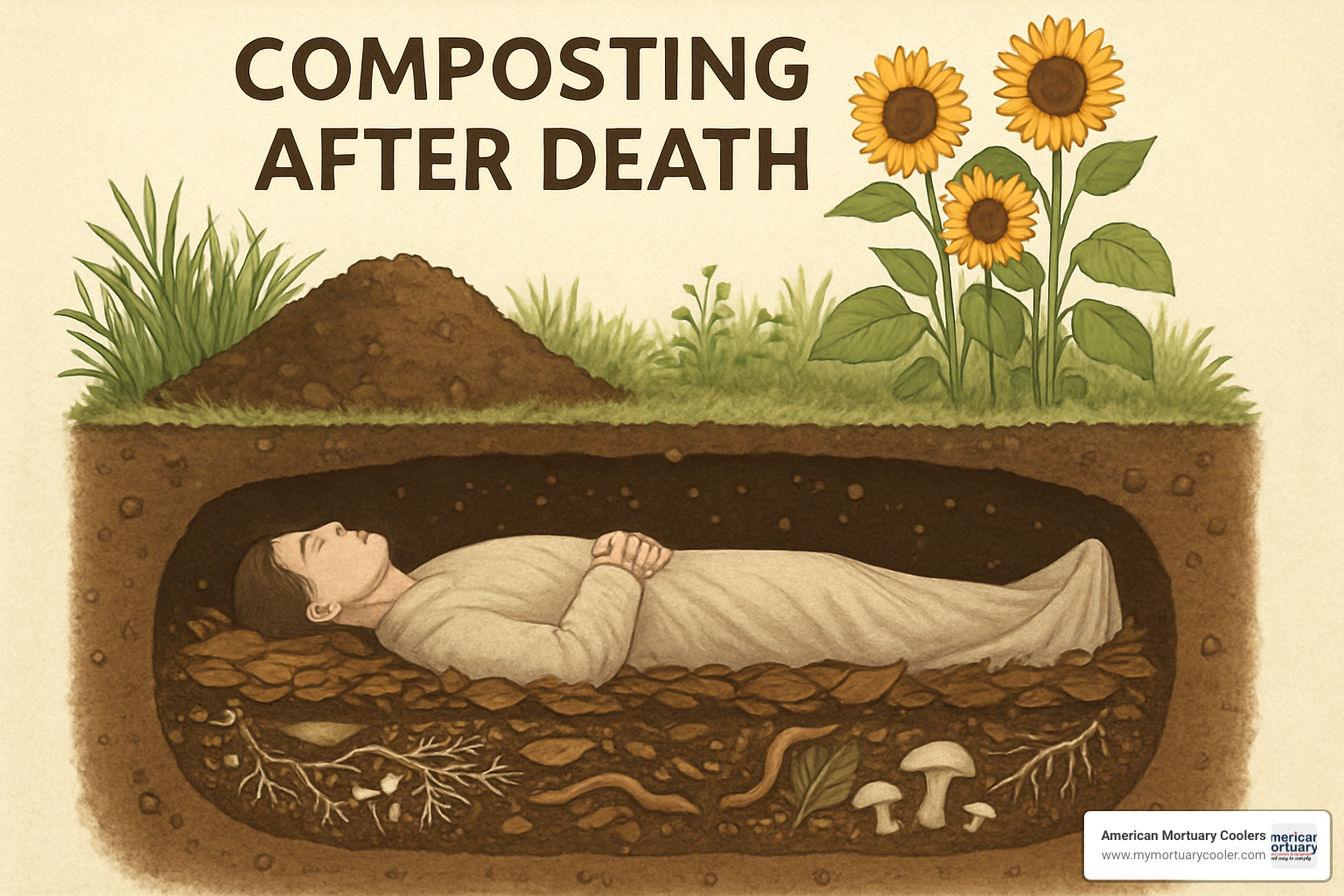 Memorial tree growing in soil created from human composting, with a small plaque marking the location in a peaceful natural setting - composting after death