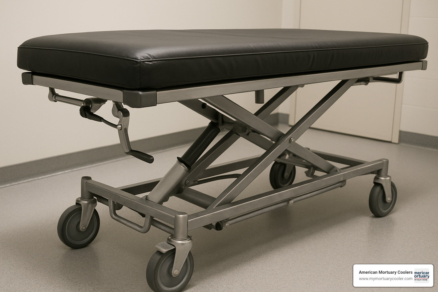 wide mortuary cot height adjustment mechanism - wide mortuary cot 