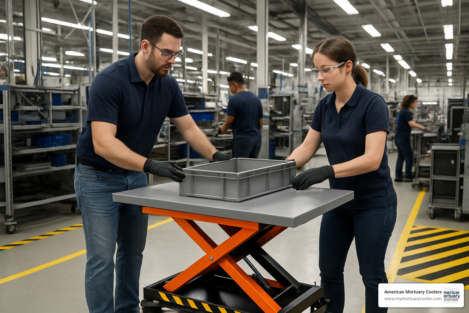 assembly line workstation with scissor lift table - scissor lift table