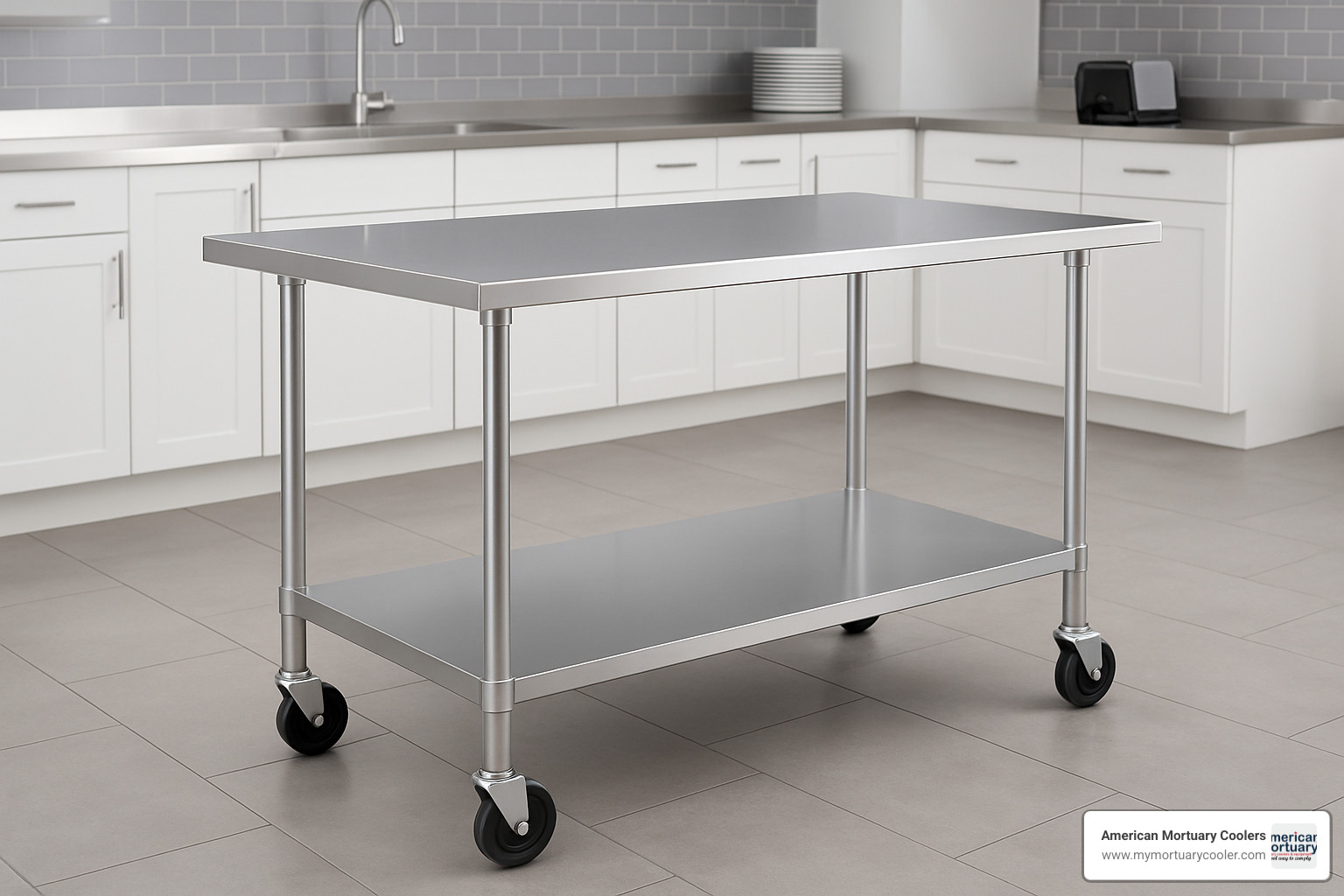 Stainless steel table with locking caster wheels - stainless steel tables