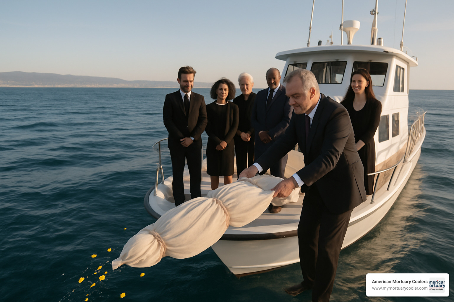 offshore sea burial boat - green burial Los Angeles