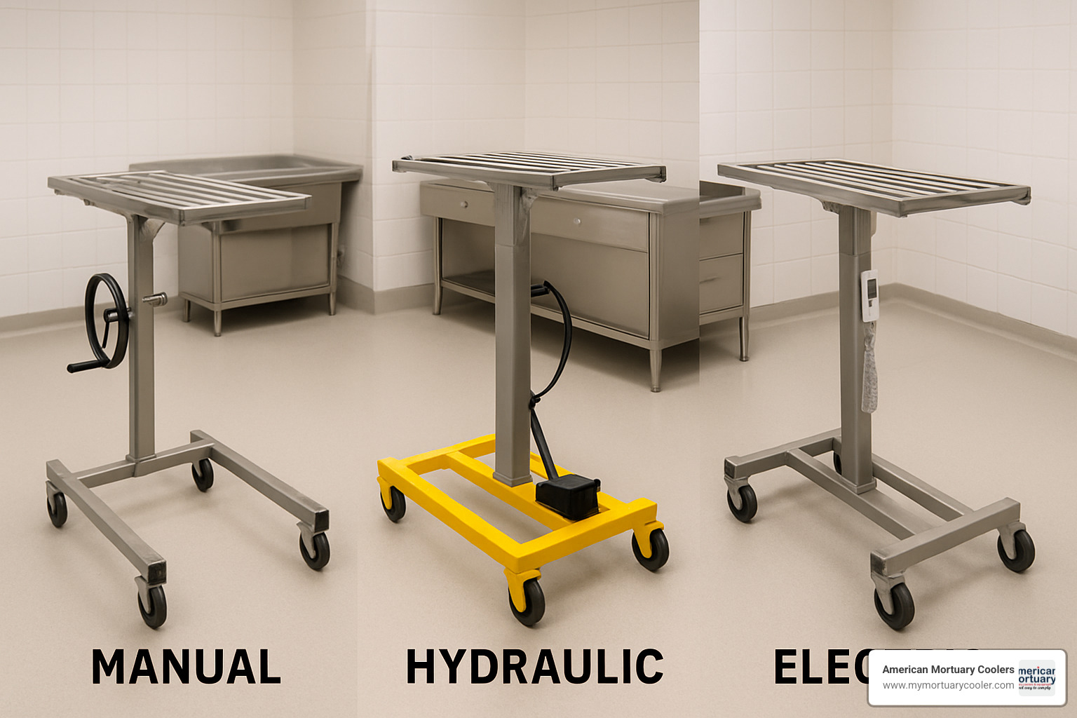 side by side comparison of different mortuary lift types - mortuary lift systems