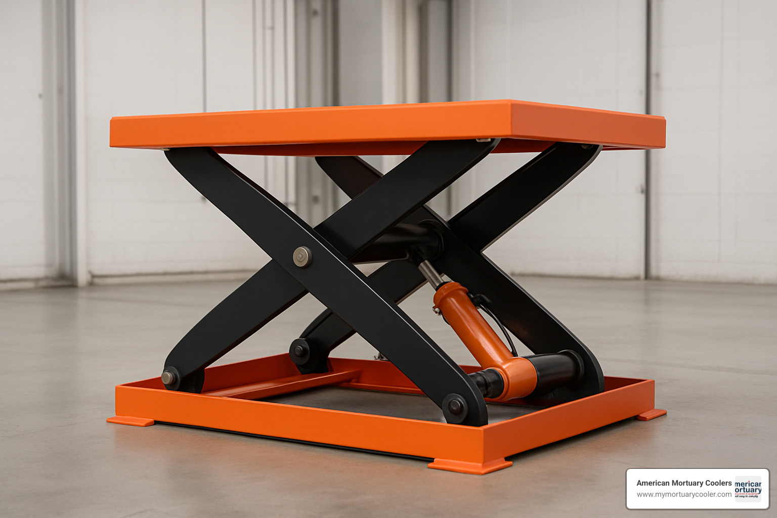 Single scissor lift table showing platform, scissor legs, base frame, and hydraulic cylinder components in industrial setting - lifting tables