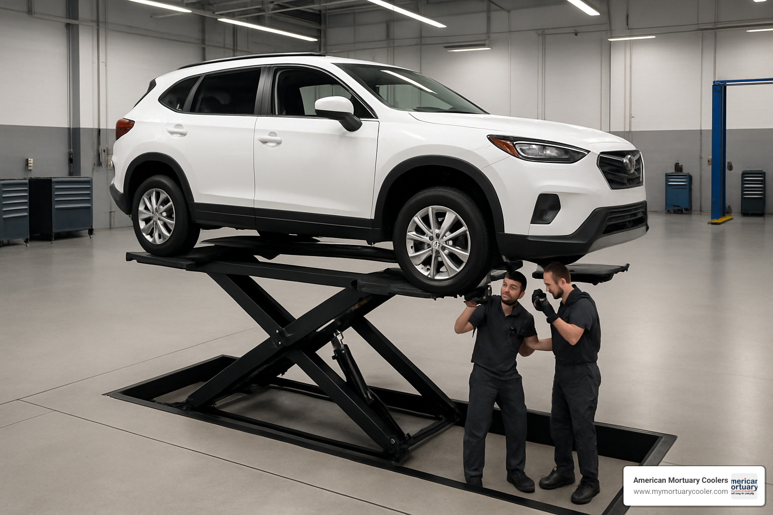 flush-mount scissor lift installed in workshop floor - car scissor lifts