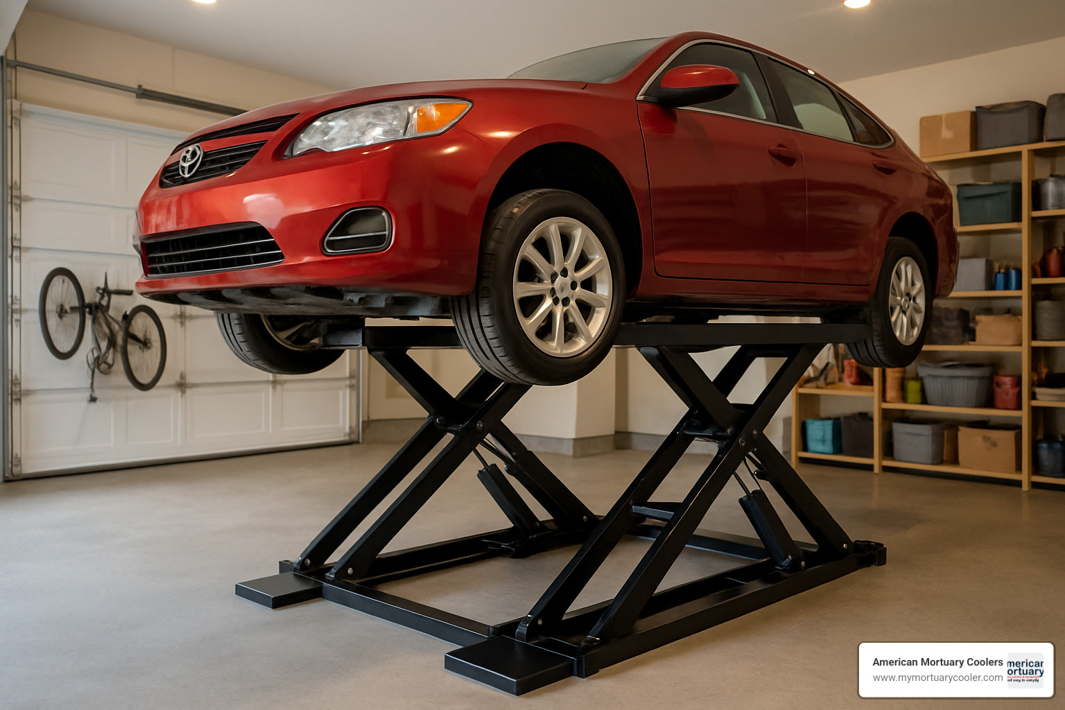 mid-rise open-center scissor lift in operation - scissor car lift