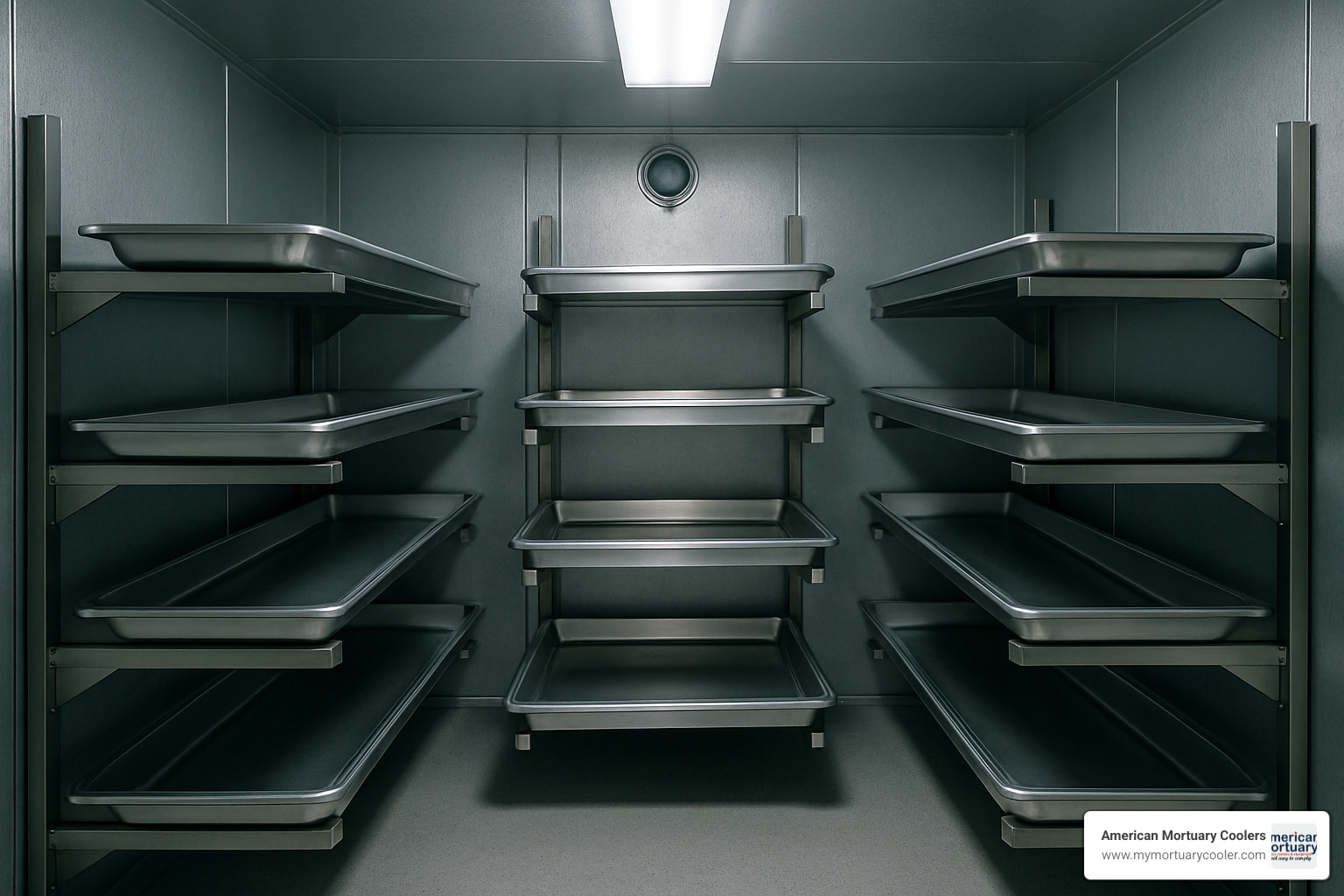 walk-in morgue cooler with cantilever storage racks - morgue-fridge-