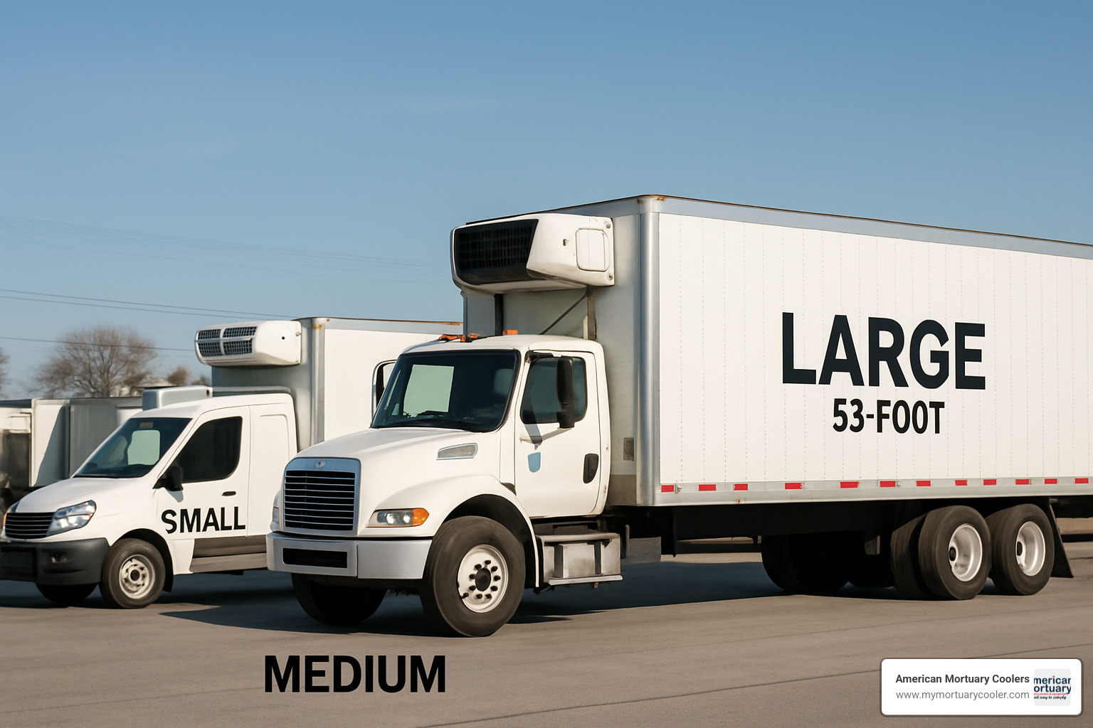 various sizes of reefer trucks from small delivery vehicles to large semi-trailers - reefer truck