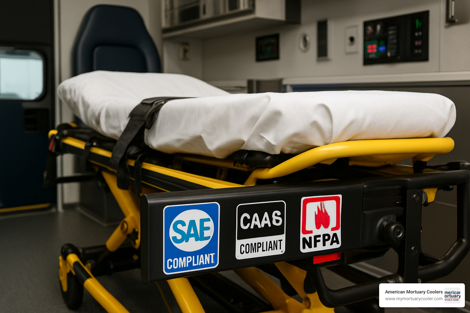 Safety compliance labels and certification marks - ambulance cot