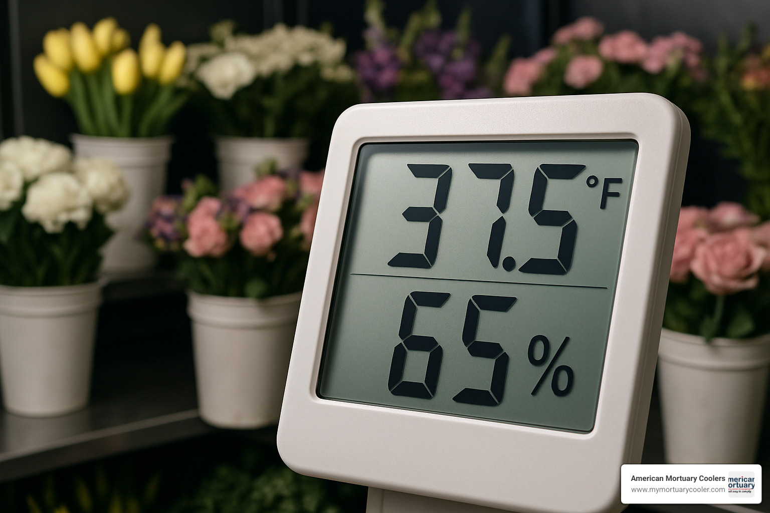 Temperature and humidity monitoring equipment inside a flower cooler - flower cooler
