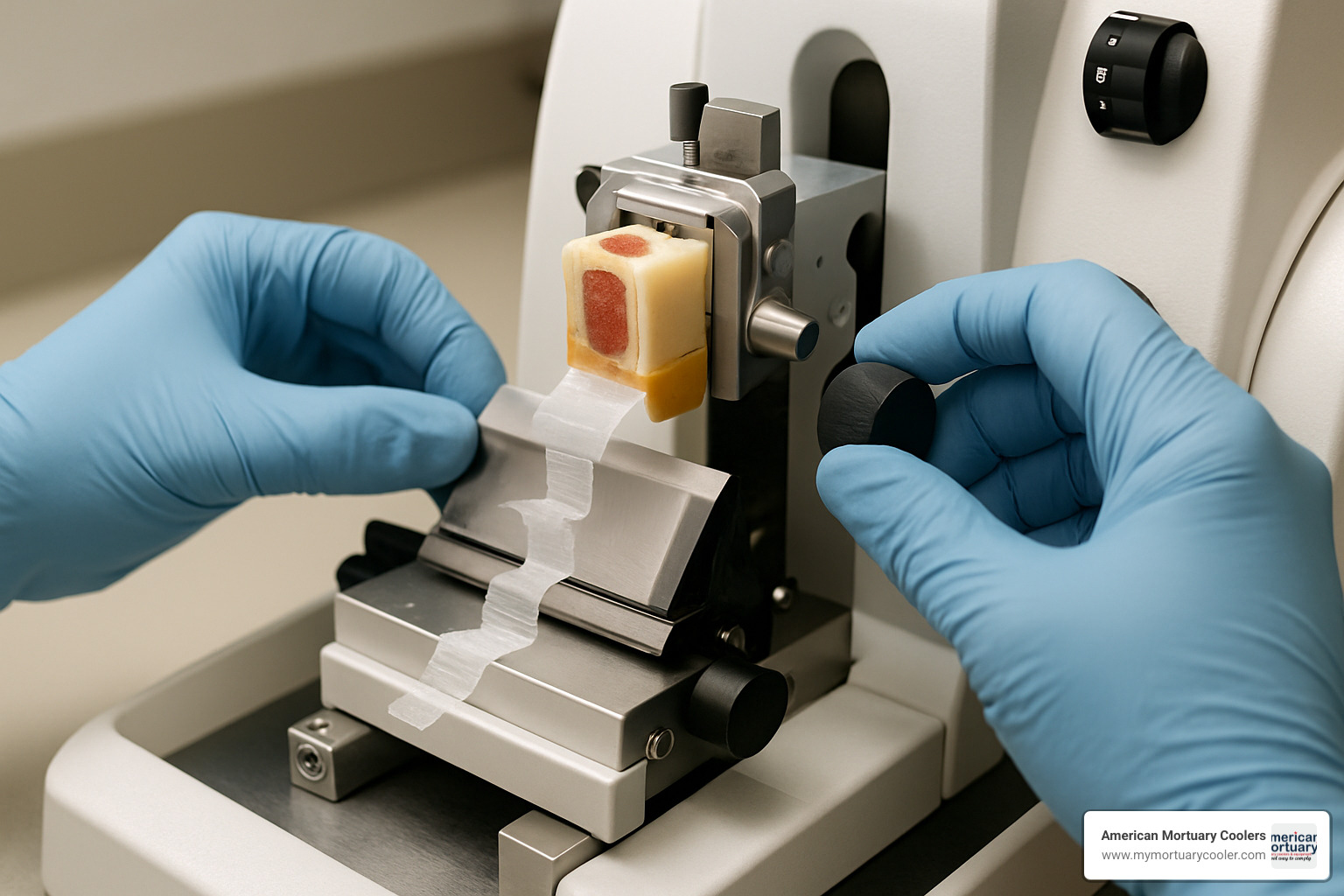 microtome in operation showing precision sectioning - histology supplies