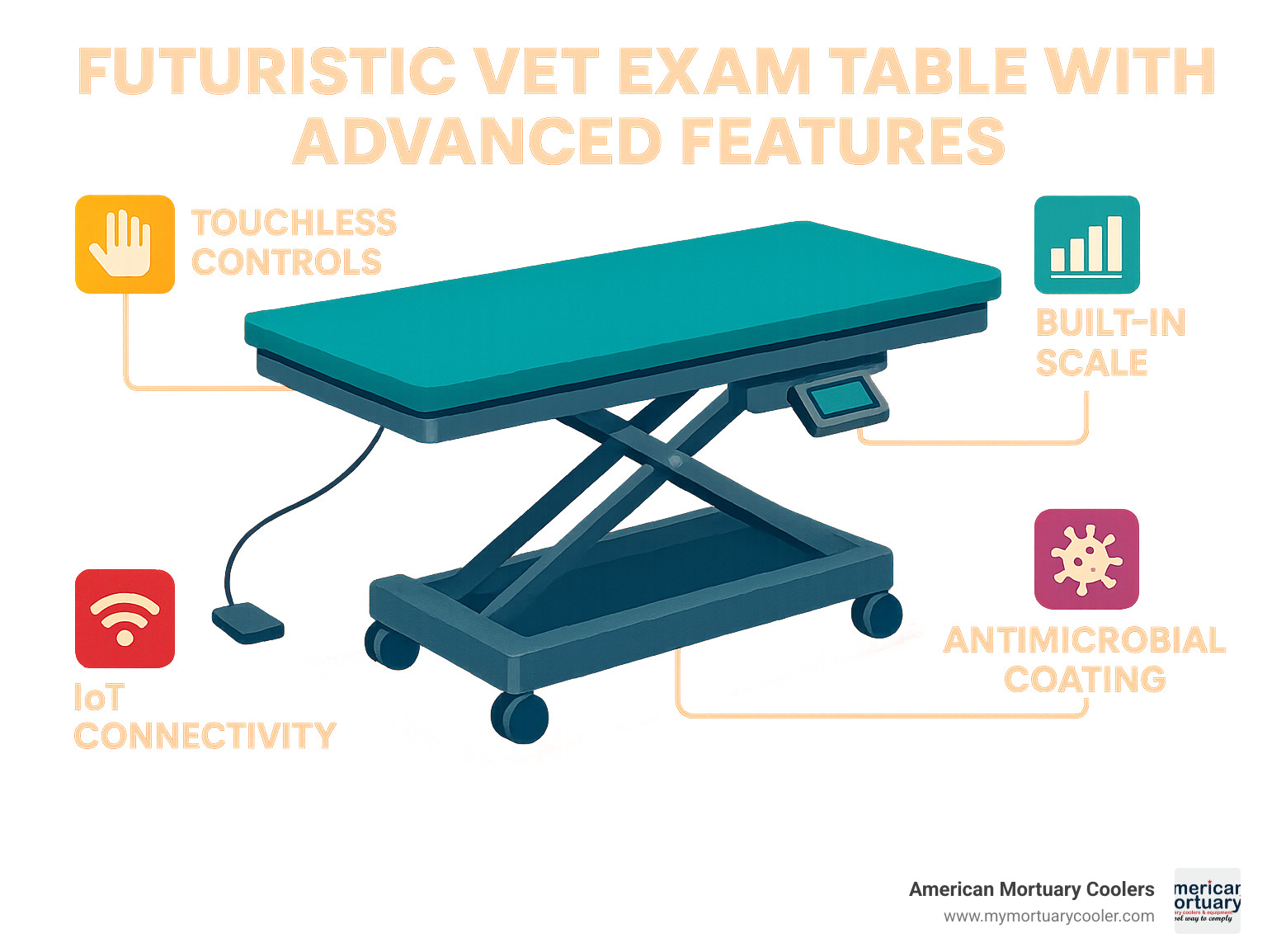futuristic vet exam table with advanced features - vet-exam-table infographic 