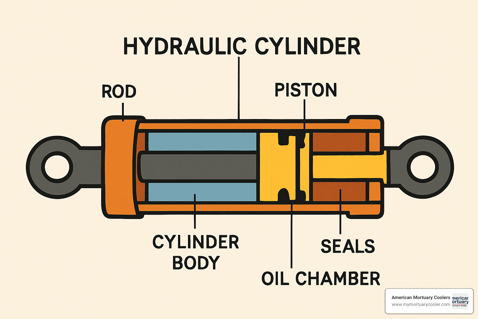 hydraulic cylinder cutaway showing piston, seals, and oil chamber - hydralic lift cart