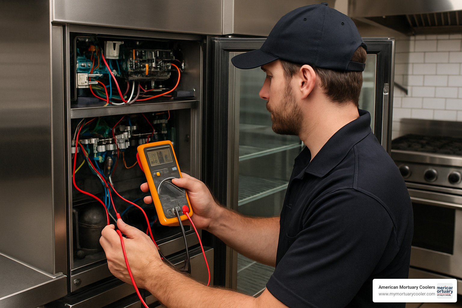 multimeter testing commercial fridge electrical components - fixing commercial fridge