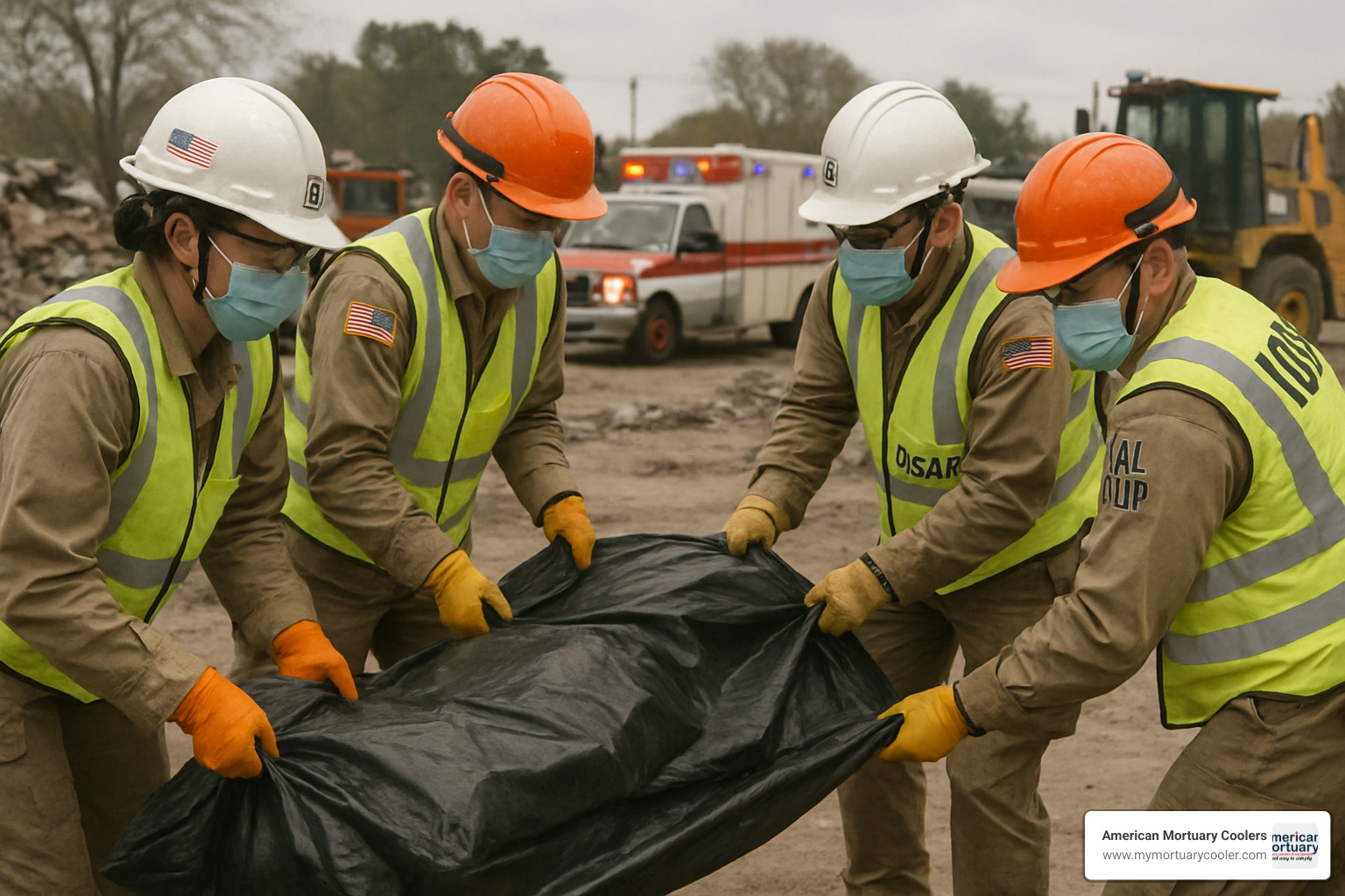 disaster response teams handling body bags during emergency operations - dead body bag