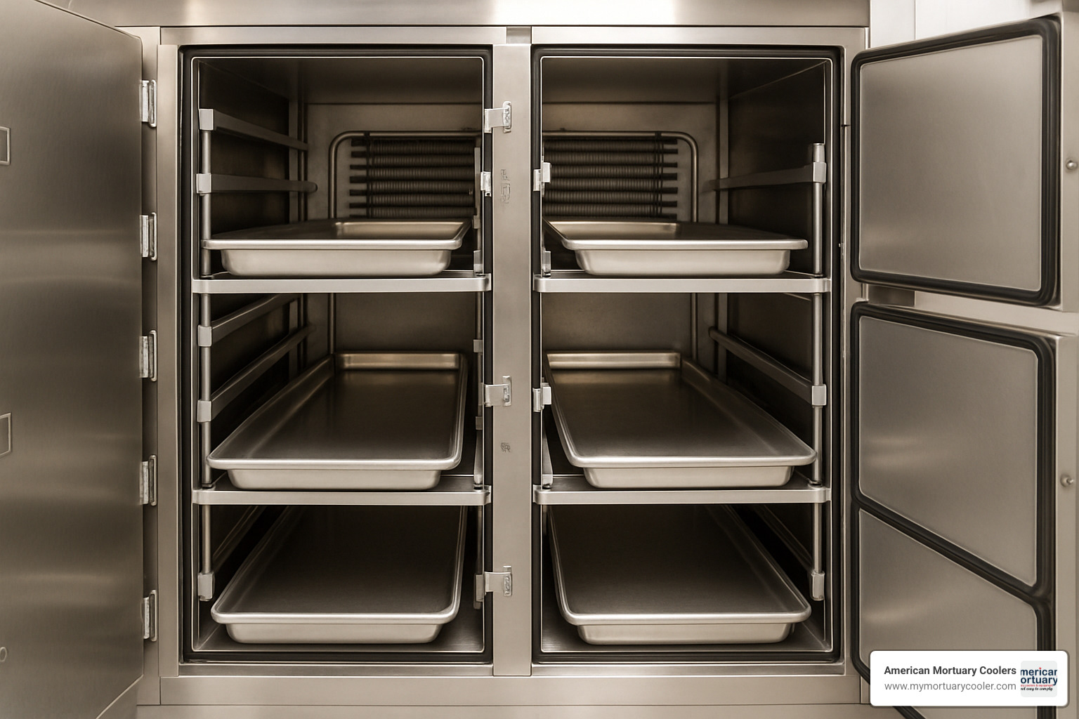 telescopic rack system with cooling coils and magnetic door gaskets - morgue-freezer-12