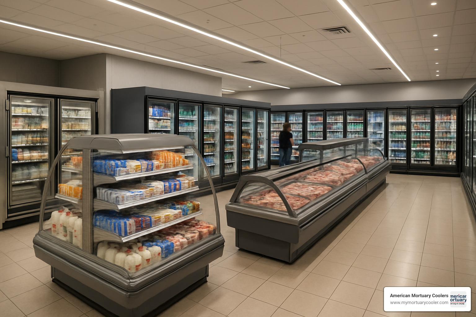 Diferentes tipos de equipamentos de refrigeração comercial em um supermercado moderno - Refrigeração Comercial 