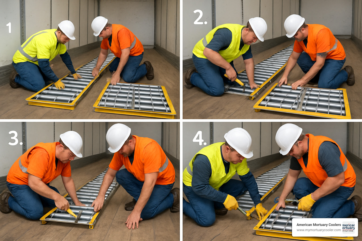 drop-in roller bed installation showing step-by-step process - roller bed