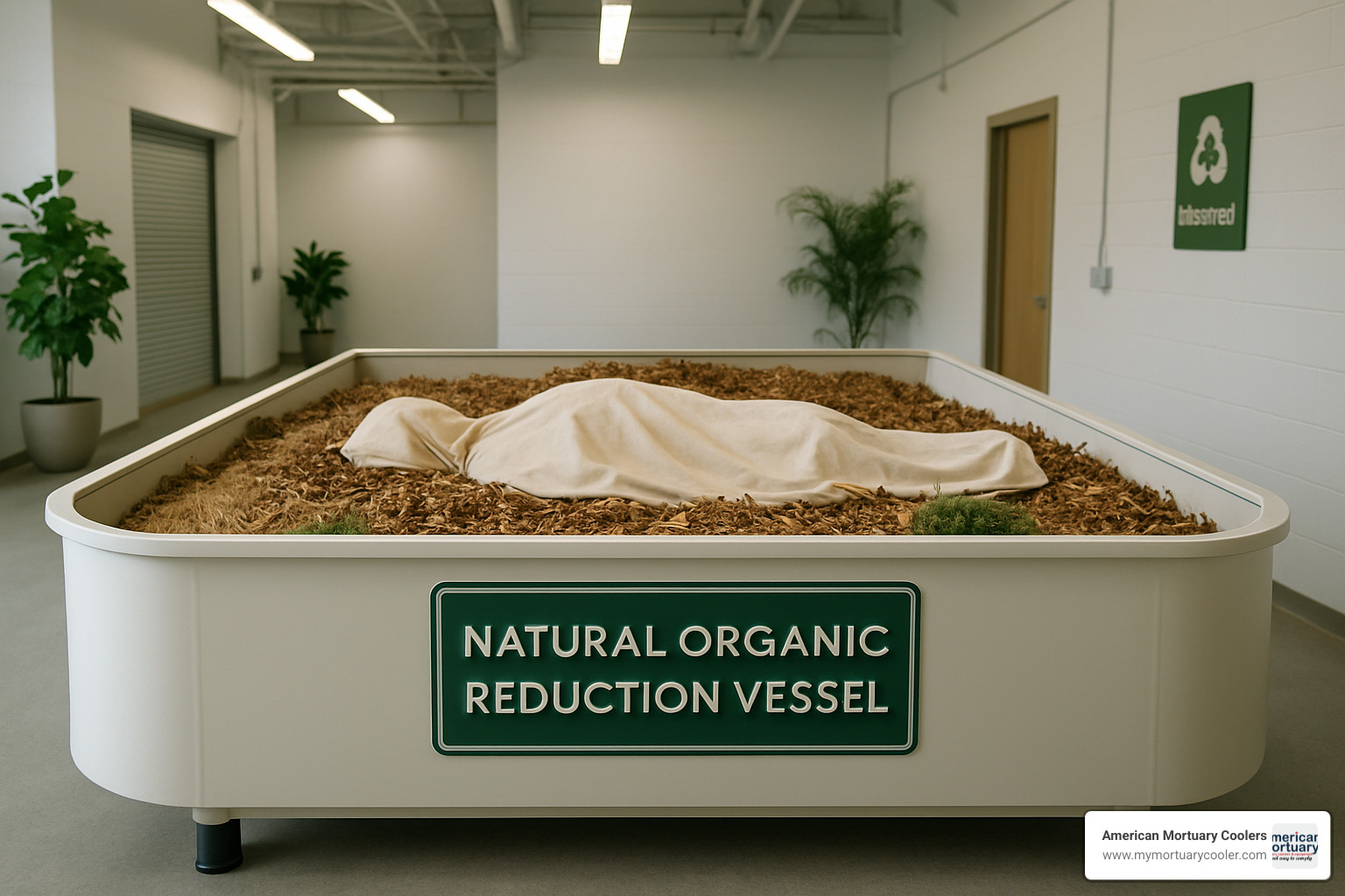 Natural organic reduction vessel with organic materials - body composting washington