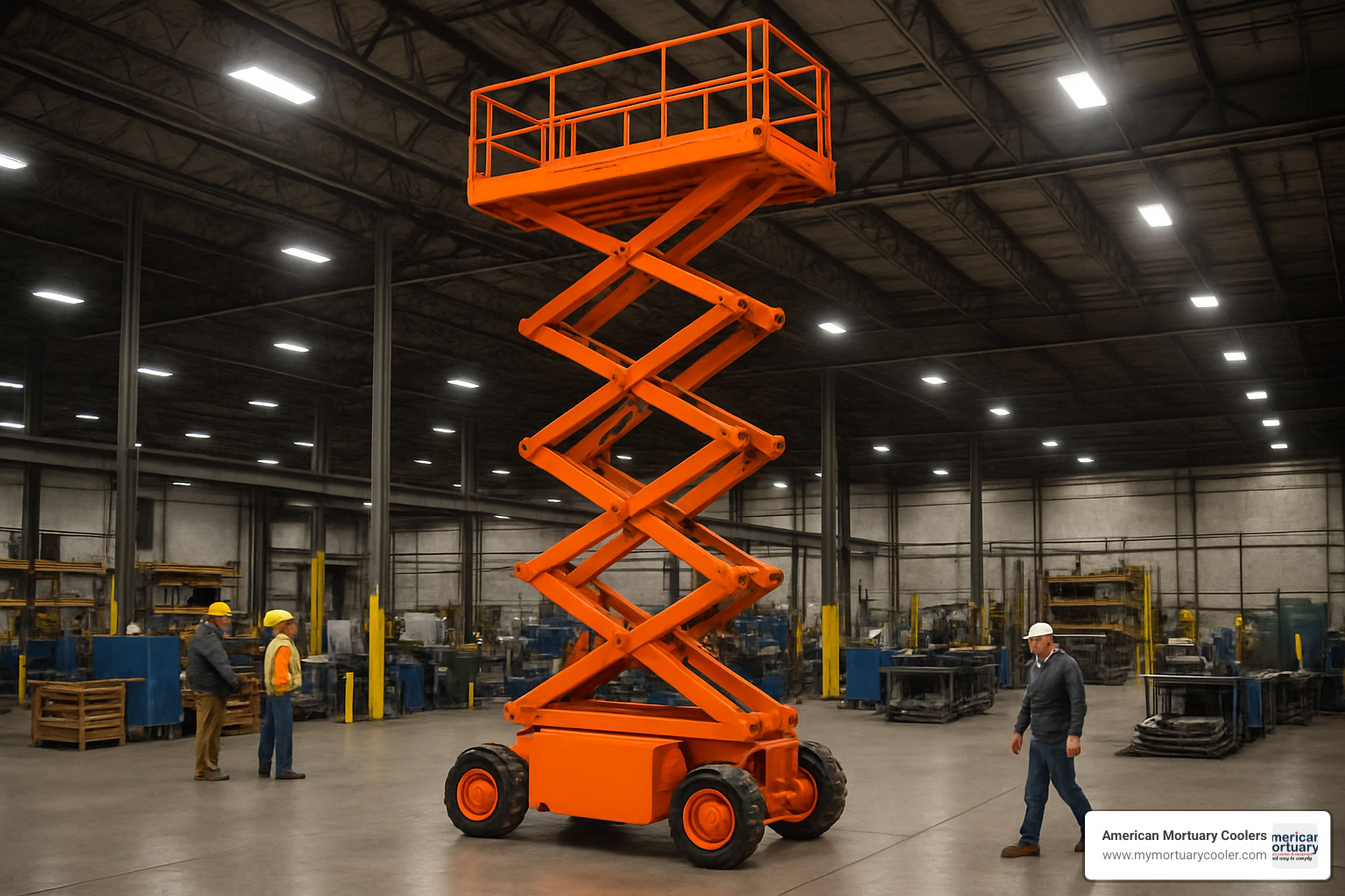 industrial scissor lift at full height - hydraulic lifr