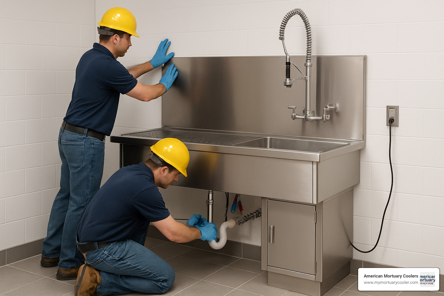 Professional installation of 1036-10 showing proper wall mounting, plumbing connections, and electrical safety compliance - 1036-10