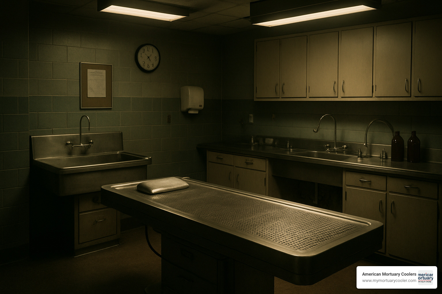 mortuary prep room equipment and atmosphere - Mortician Movie