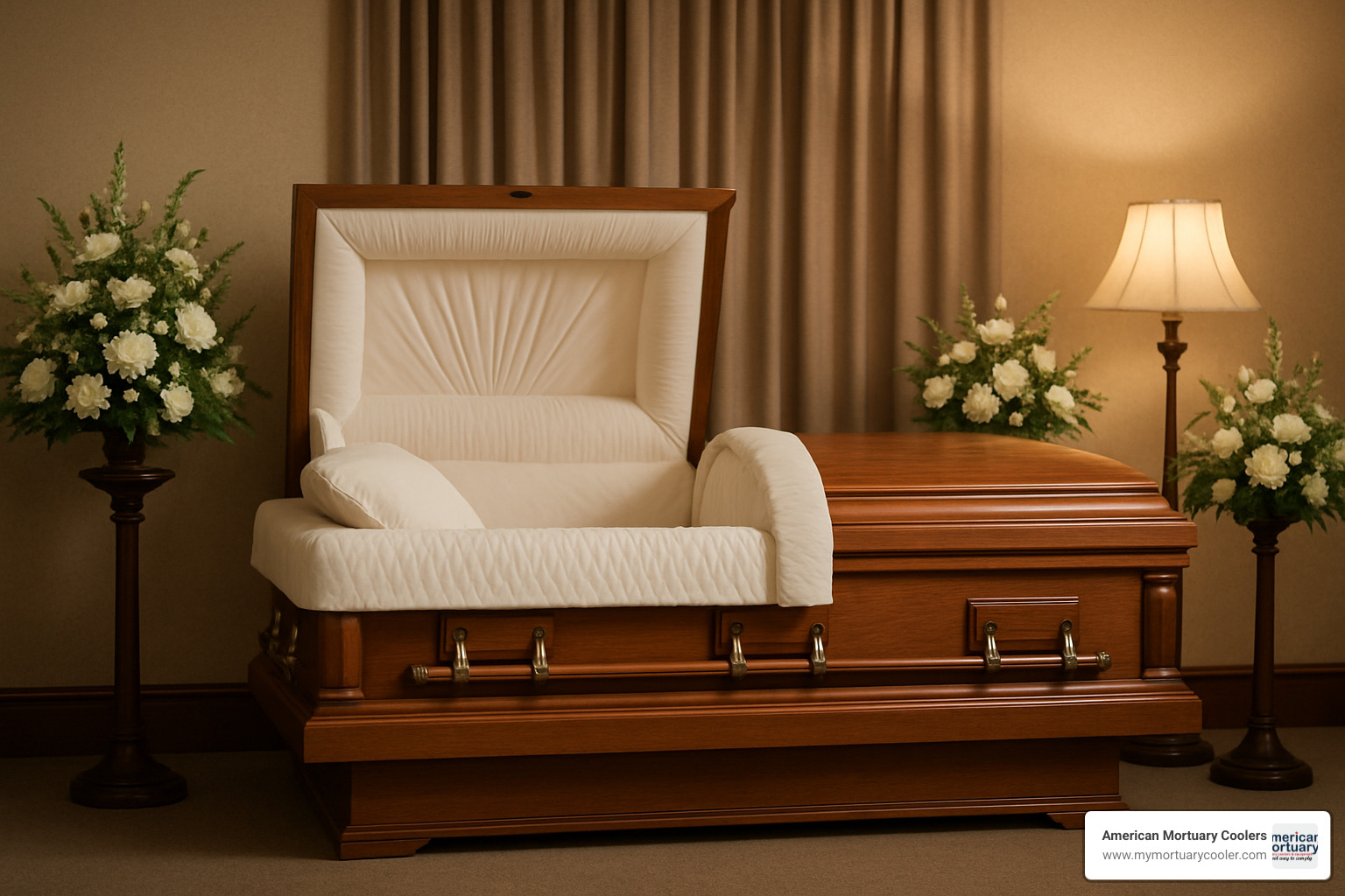 half-couch casket with upper portion open for viewing - body-casket-