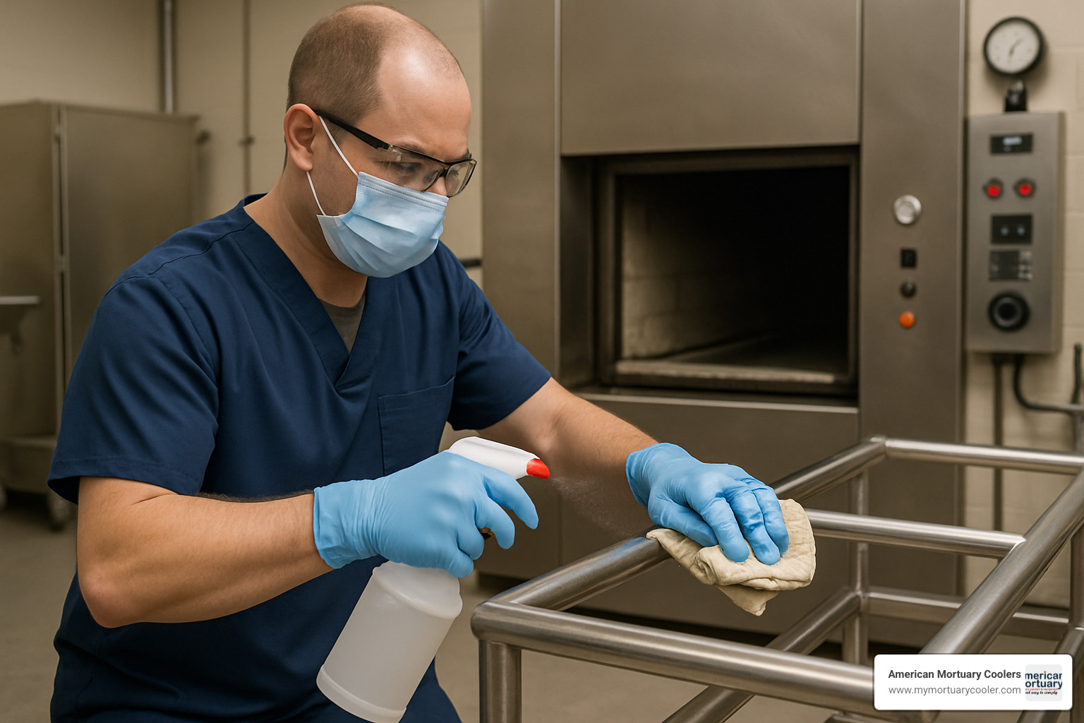 technician cleaning rack - cremation rack