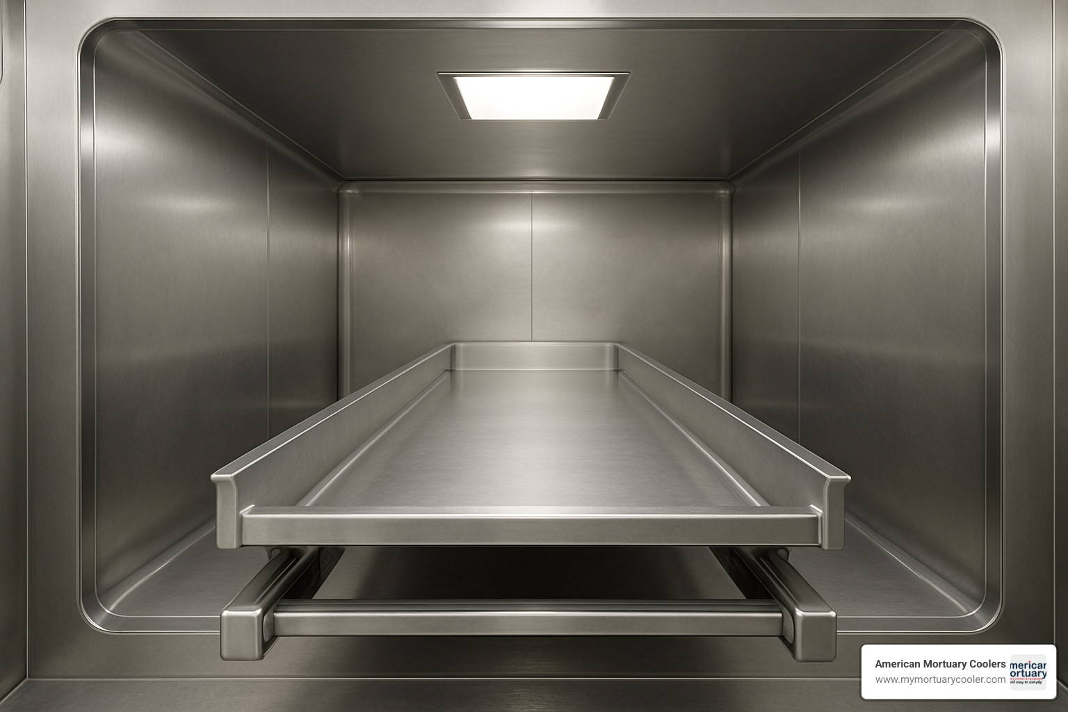 Hygienic interior design showing seamless stainless steel construction with antimicrobial surfaces - mortuary-freezers-