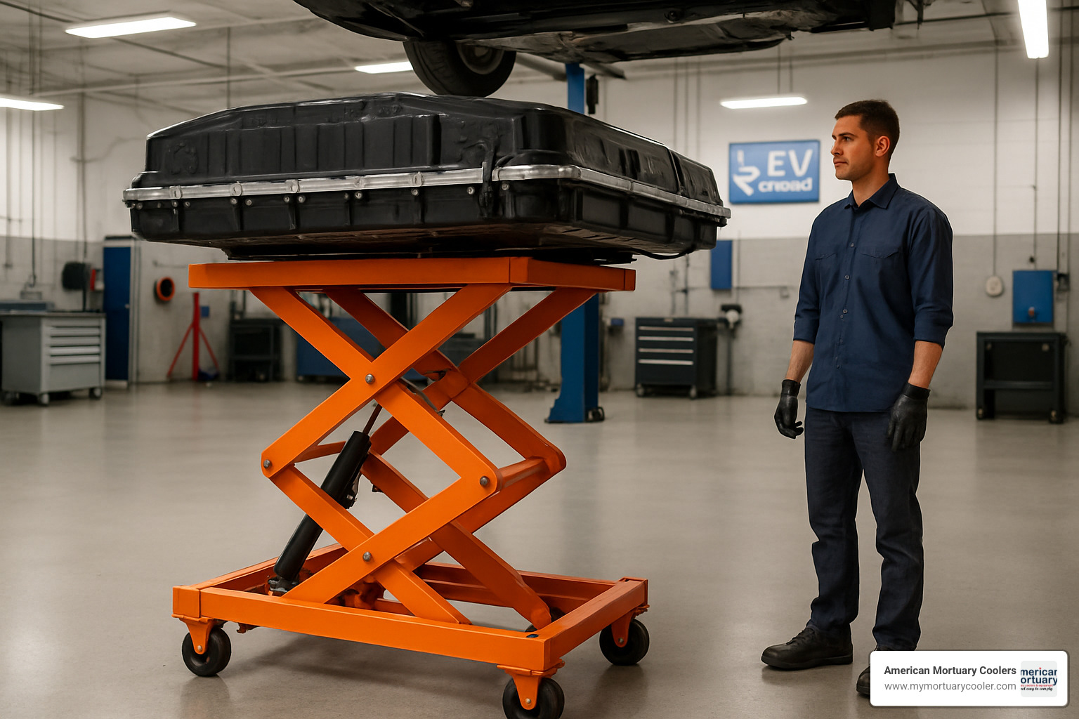 scissor battery lift table under EV pack - battery lift