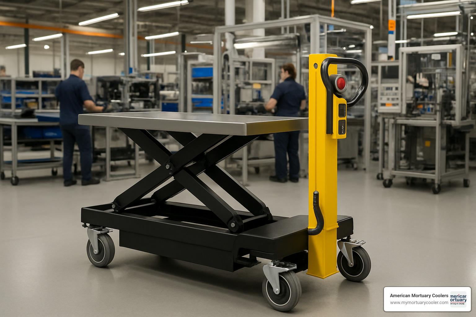 Mobile electric lift cart positioning components in manufacturing assembly cell - electric lift table